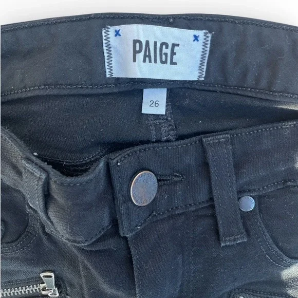 Paige Black Skinny Jeans Women Size 26 Double Zipper Accents Stretch Denim - Picture 2 of 3